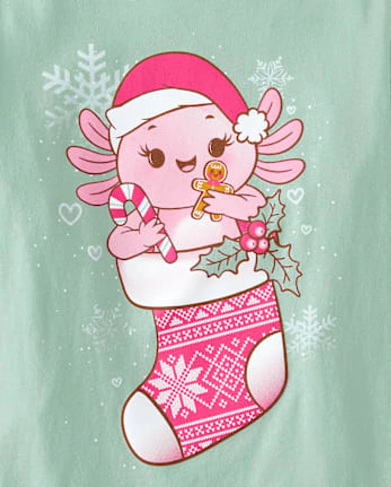 Girls Axolotl Christmas Stocking Graphic Tee