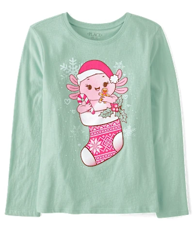 Girls Axolotl Christmas Stocking Graphic Tee