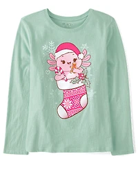 Girls Axolotl Christmas Stocking Graphic Tee