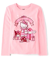 T-shirt graphique pailleté Hello Kitty® et ses amis pour filles « Joyeuses fêtes »