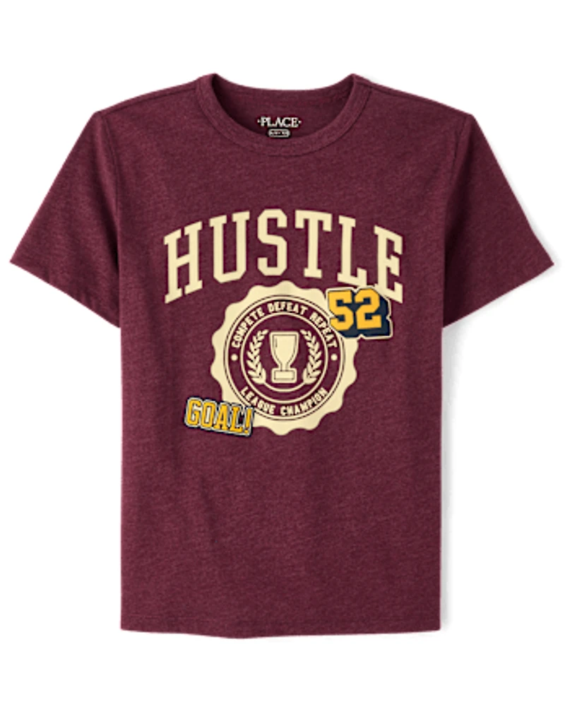 Boys Hustle Varsity Patches Graphic Tee