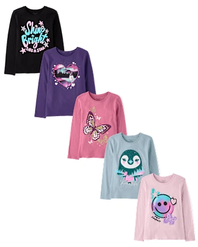 Girls Animal Graphic Tee 5-Pack