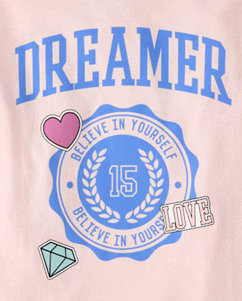 Girls Fearless Varsity Patches Oversized Graphic Tee