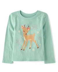 T-shirt graphique flocon de neige cerf pour bébé et petite fille