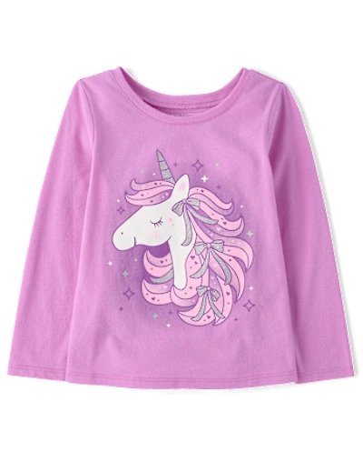 Baby And Toddler Girls Unicorn Bow Graphic Tee