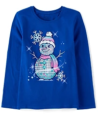 Girls Disco Ball Snowman Graphic Tee