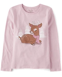 Girls Winter Deer Graphic Tee