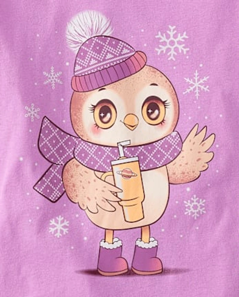 Girls Winter Owl Graphic Tee
