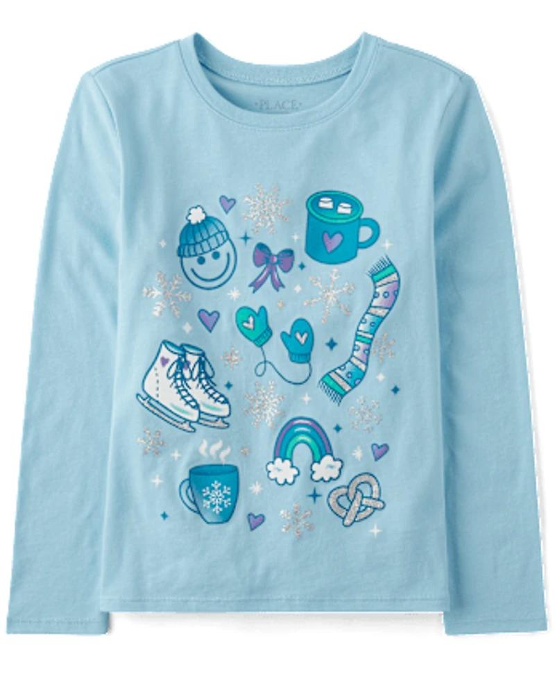 Girls Winter Doodle Graphic Tee