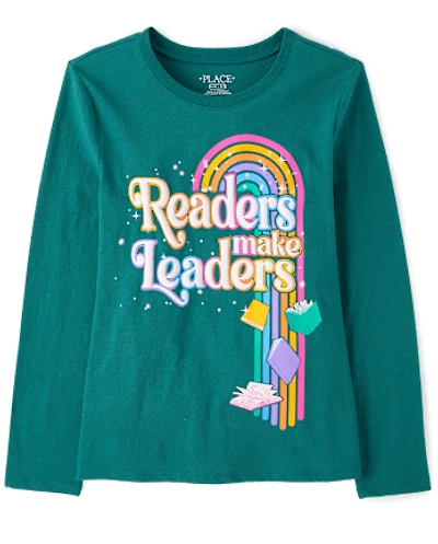 Girls Readers Are Leaders Rainbow Graphic Tee