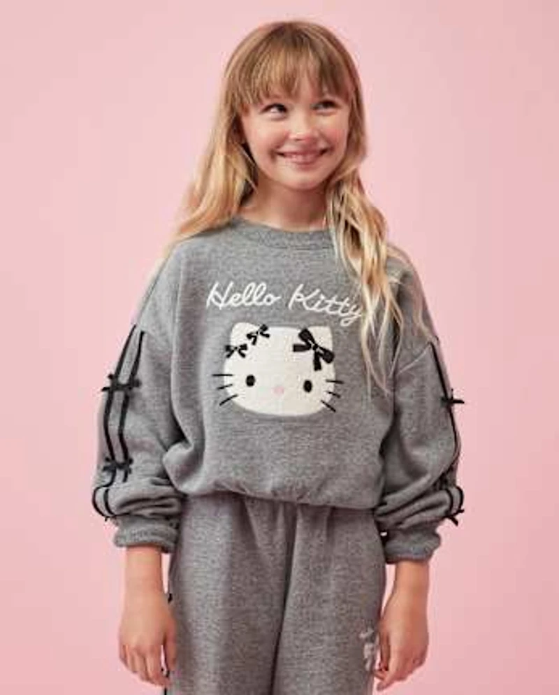 Girls Hello Kitty® Embroidered Bow Premium Fleece Sweatshirt