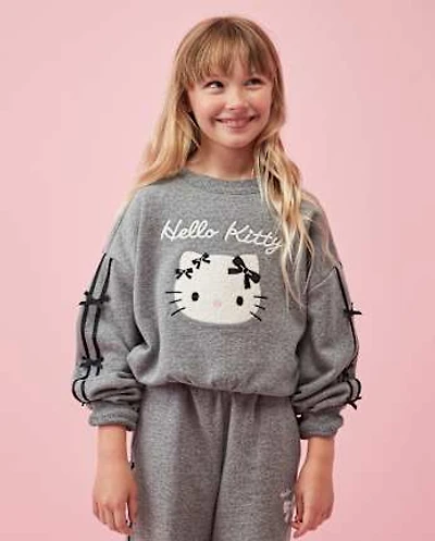 Girls Hello Kitty® Embroidered Bow Premium Fleece Sweatshirt