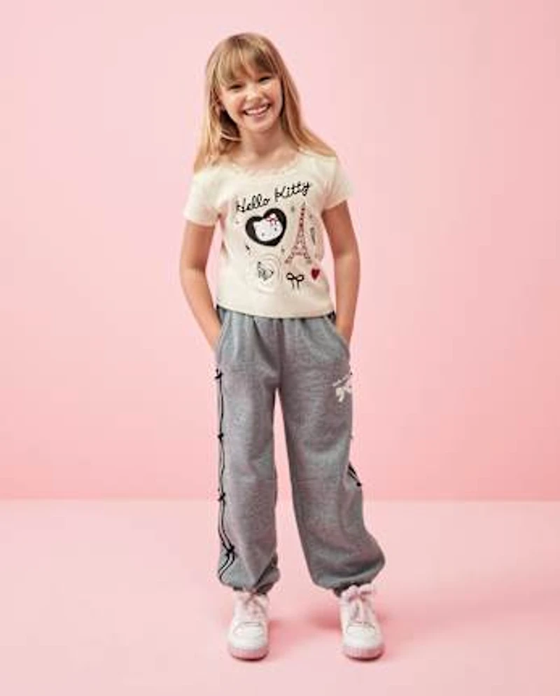 Girls Hello Kitty® Side Stripe Bow Premium Fleece Jogger Pants