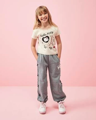 Girls Hello Kitty® Side Stripe Bow Premium Fleece Jogger Pants