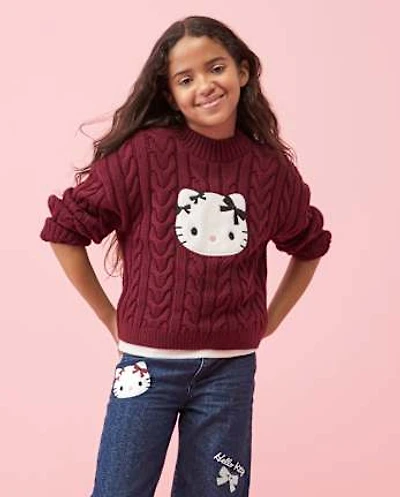 Girls Hello Kitty® Applique Cable Knit Sweater