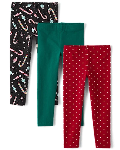 Toddler Girls Candy Cane Leggings 3-Pack