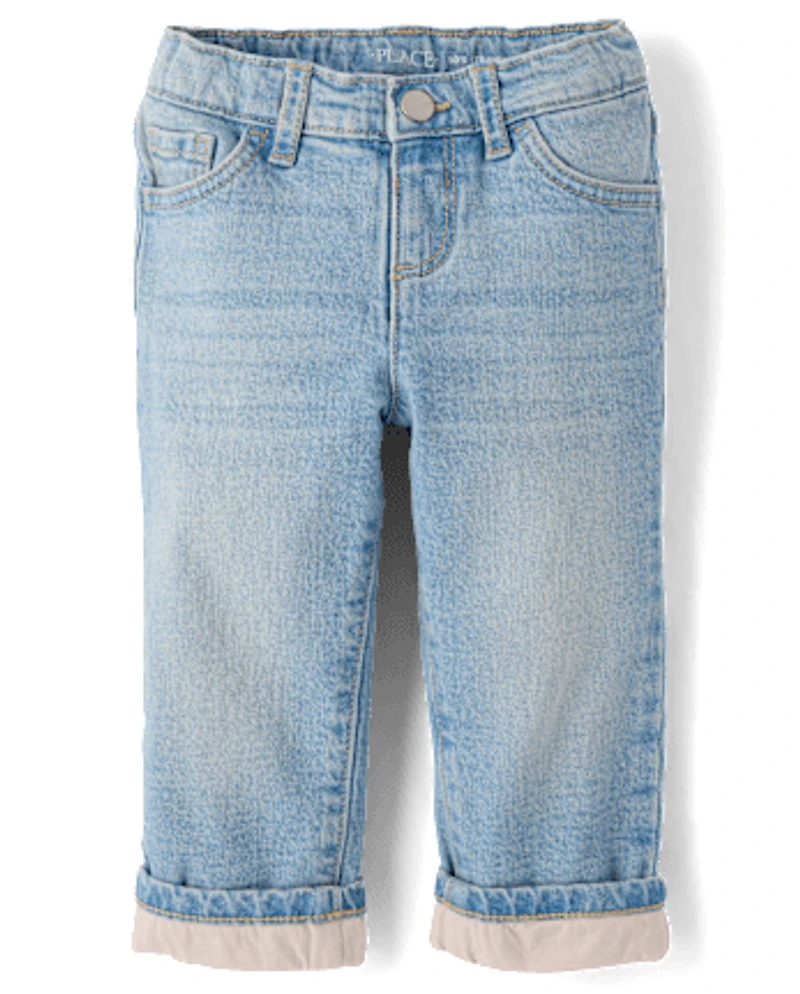 Toddler Girls Lined Roll Cuff 90s Straight Jeans