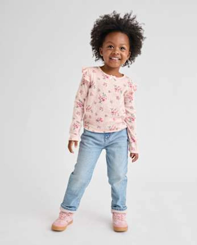 Toddler Girls Lined Roll Cuff 90s Straight Jeans