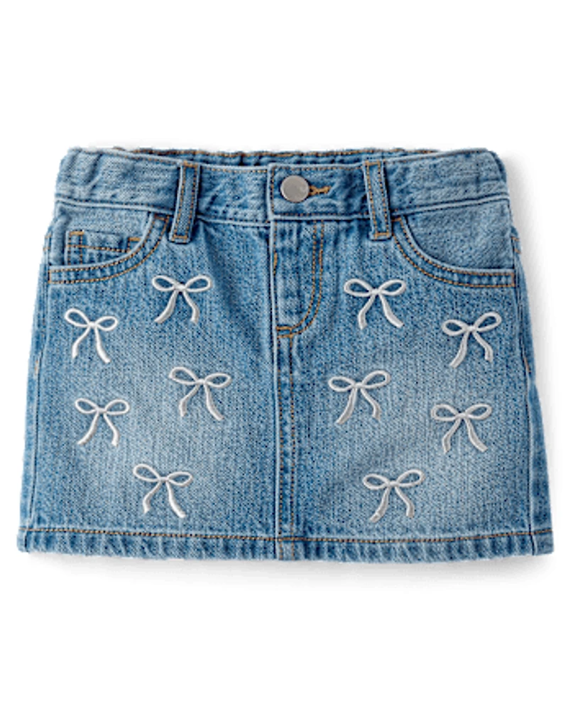 Toddler Girls Rhinestone Bow Denim Skirt