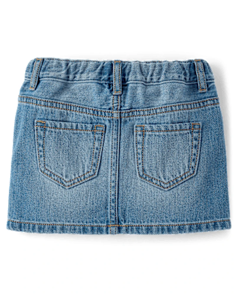 Toddler Girls Rhinestone Bow Denim Skirt