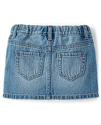 Toddler Girls Rhinestone Bow Denim Skirt