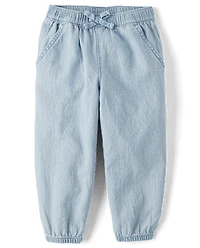 Baby And Toddler Girls Chambray Baggy Pull On Jogger Pants