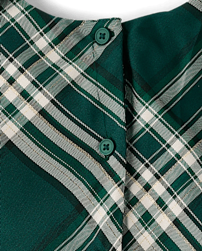 Toddler Girls Matching Family Plaid Satin Fit And Flare Dress