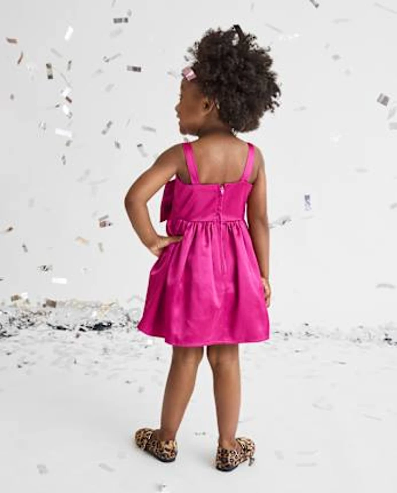 Baby And Toddler Girls Oversized Bow Satin Fit Flare Dress