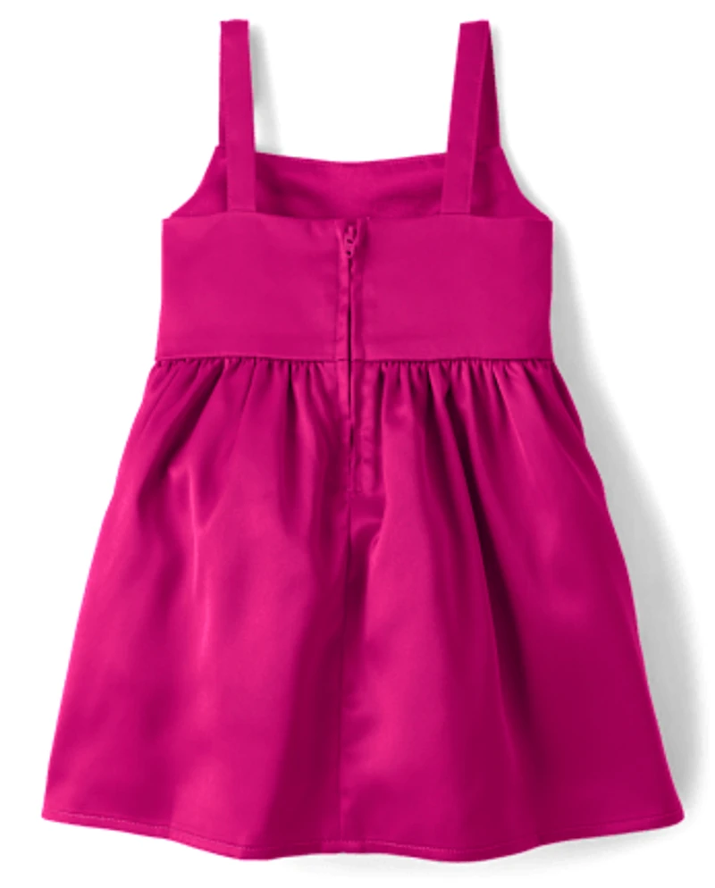 Baby And Toddler Girls Oversized Bow Satin Fit Flare Dress