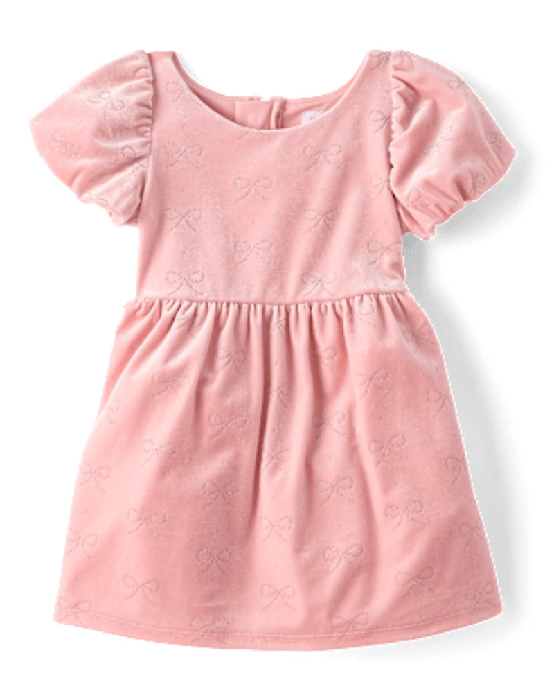 Baby And Toddler Girls Glitter Bow Velour Bubble Dress