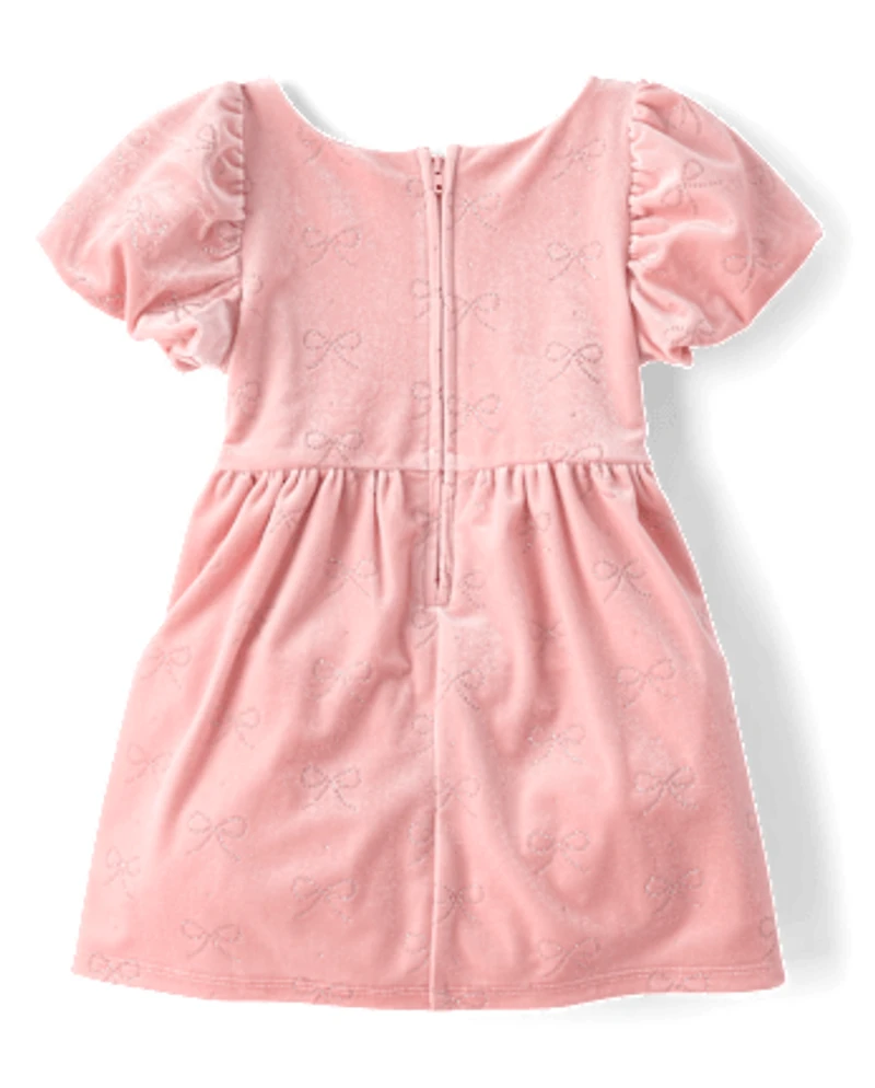 Baby And Toddler Girls Glitter Bow Velour Bubble Dress