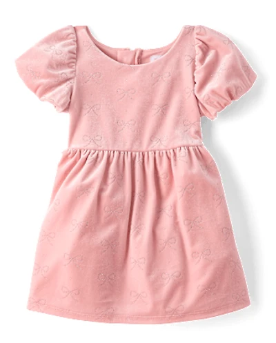 Baby And Toddler Girls Glitter Bow Velour Bubble Dress