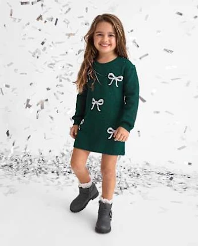 Baby And Toddler Girls Sequin Bow Sweater Dress