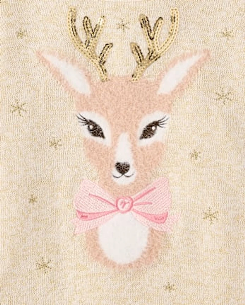 Baby And Toddler Girls Eyelash Reindeer Sweater Dress