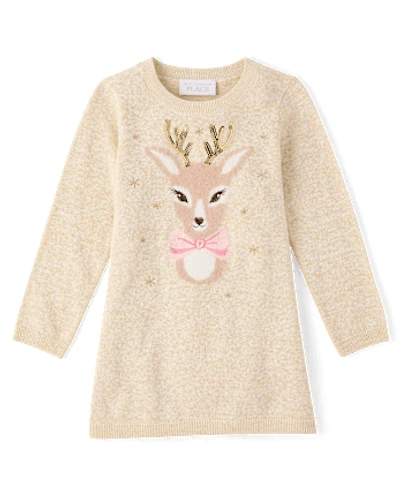 Baby And Toddler Girls Eyelash Reindeer Sweater Dress