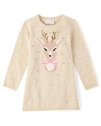 Baby And Toddler Girls Eyelash Reindeer Sweater Dress