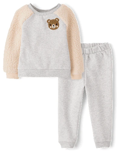 Toddler Girls Chenille Bear Premium Fleece 2-Piece Outfit Set