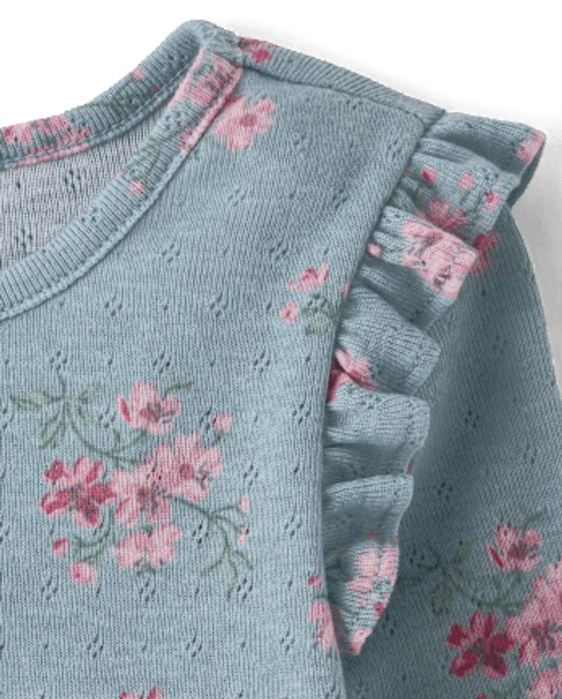 Toddler Girls Floral Pointelle Flutter Top