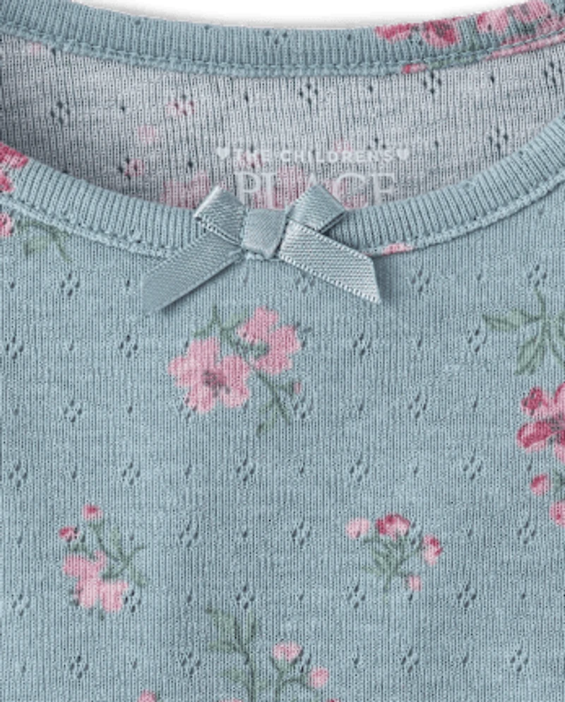 Toddler Girls Floral Pointelle Flutter Top