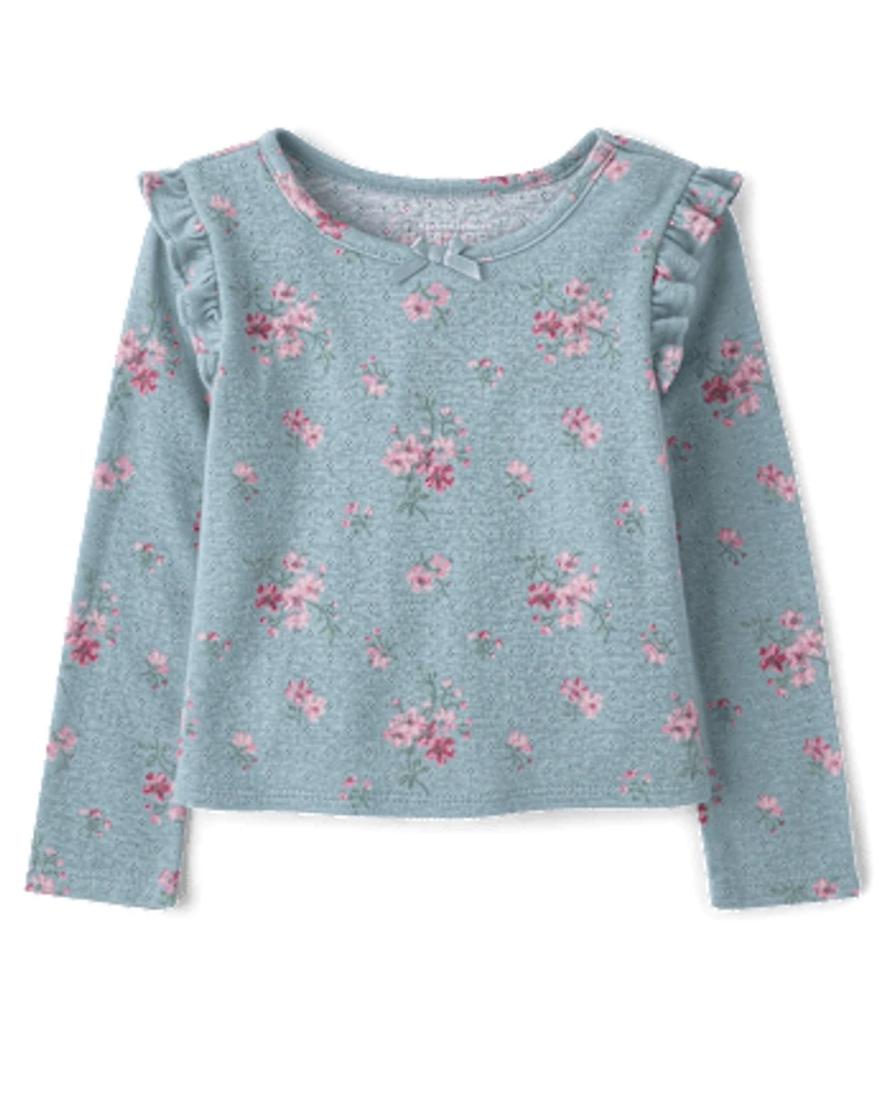 Toddler Girls Floral Pointelle Flutter Top