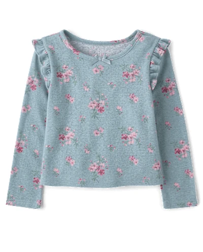 Toddler Girls Floral Pointelle Flutter Top