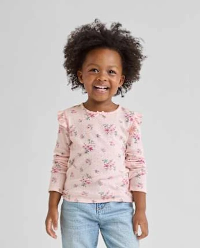 Toddler Girls Floral Pointelle Flutter Top