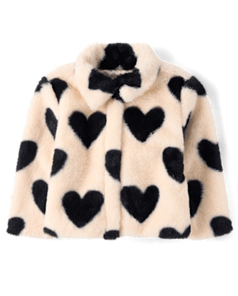 Toddler Girls Heart Faux Fur Coat