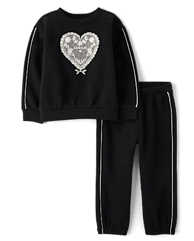 Toddler Girls Puff Graphic Premium Fleece 2-Piece Outfit Set