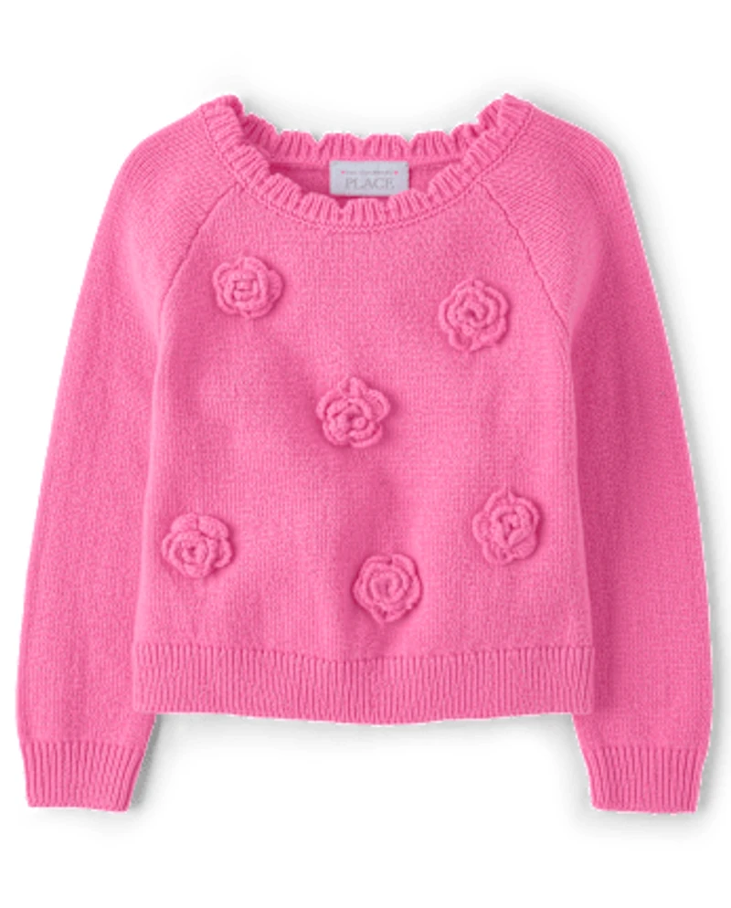 Pull rosace 3D pour petite fille