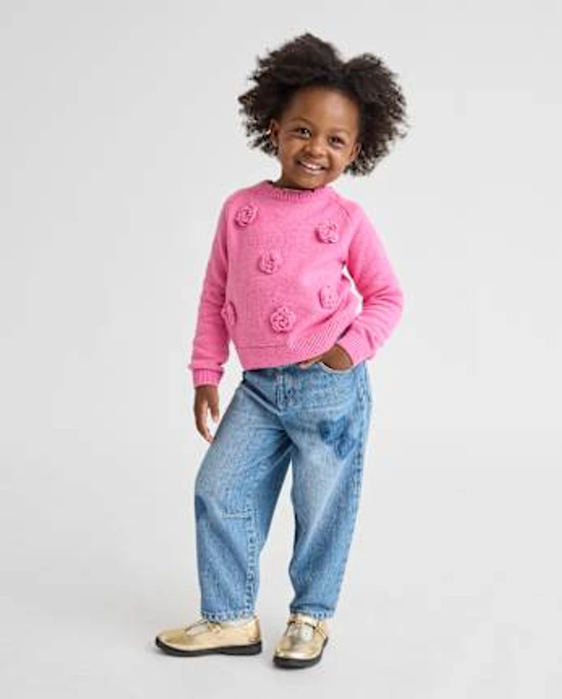 Toddler Girls 3D Rosette Sweater