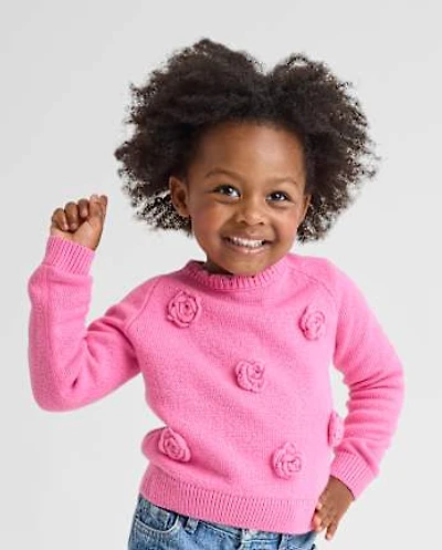 Toddler Girls 3D Rosette Sweater