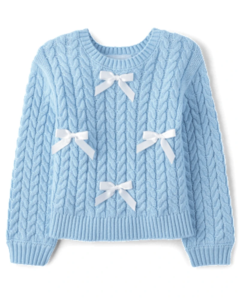 Toddler Girls Bow Cable Knit Sweater