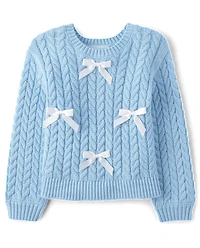 Toddler Girls Bow Cable Knit Sweater