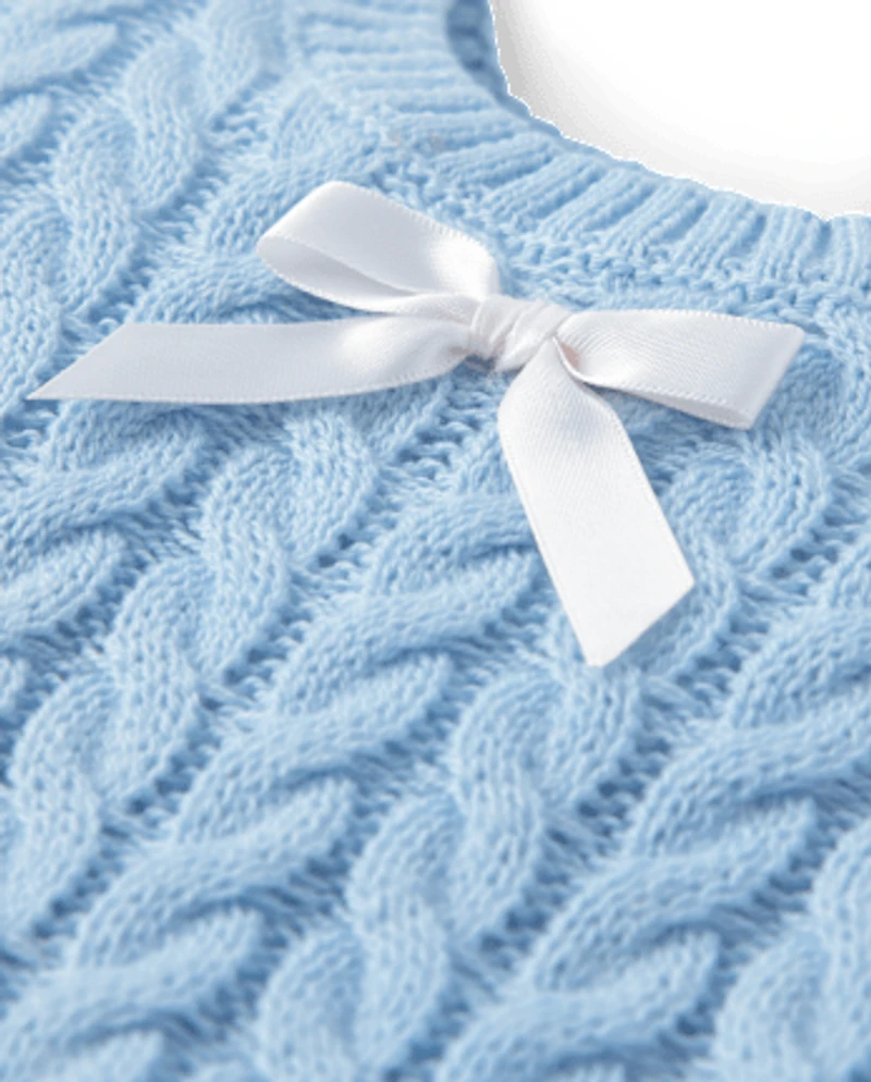 Toddler Girls Bow Cable Knit Sweater